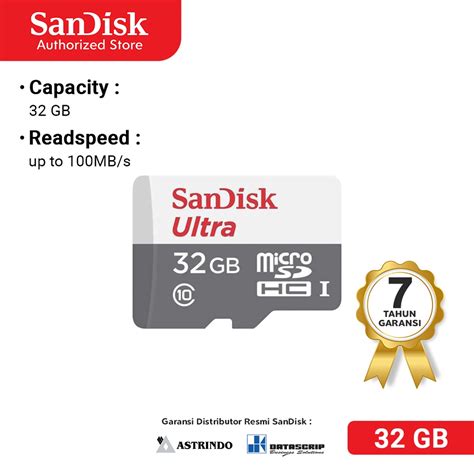 Memory Card Micro SD 32GB SanDisk Ultra up to 100Mbps Class 10 Garansi Resmi 7 Tahun
